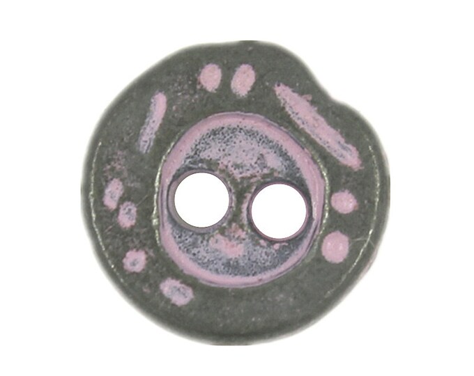 Metal Buttons - Irregular Round Gunmetal Metal Hole Buttons with Pink Painting - 11mm - 7/16 inch -  6 pcs