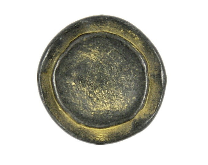 Metal Buttons - Rustic Circles Metal Shank Buttons in Gunmetal Yellow Color - 14mm - 9/16 inch - 6 pcs