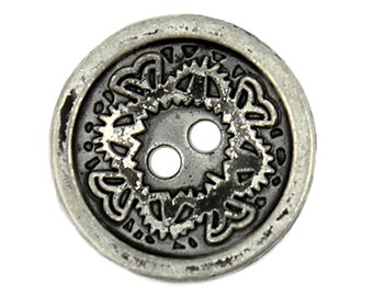 Metal Buttons - Concave Floral Carving Retro SIlver Metal Hole Buttons - 15mm - 5/8 inch - 6 pcs