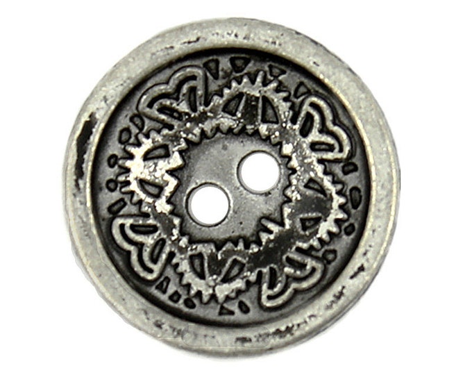 Metal Buttons - Concave Floral Carving Retro SIlver Metal Hole Buttons - 15mm - 5/8 inch - 6 pcs