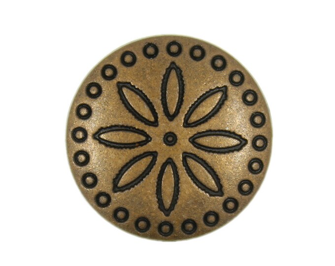 Metal Buttons - Simple Flower Carving Brown Copper Metal Shank Buttons - 18mm - 11/16 inch - 6 pcs
