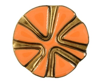 Metal Buttons - Orange Sun Ray Antique Gold Metal Shank Buttons - 30mm - 1 3/16 inch - 4 pcs