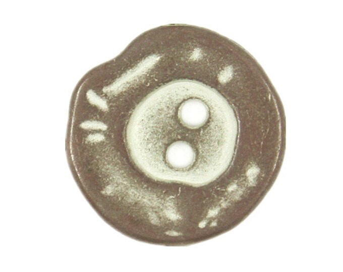 Metal Buttons - Irregular Round Copper White Patina Metal Hole Buttons - 17mm - 11/16 inch - 6 pcs