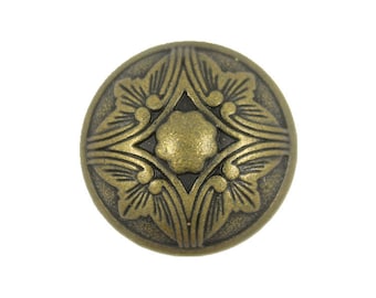 Metal Buttons - Antiqued Brass Damascus Embossed Flower Metal Shank Buttons - 21mm - 3/4 inch - 6 pcs