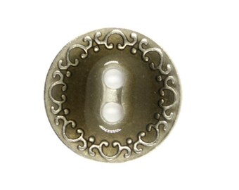 Metal Buttons - Aqua Misty Gray Enamel With Silver Scrollwork Edge Metal Hole Buttons - 18mm - 11/16 inch - 6 pcs