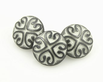 Metal Buttons - Hearts Flower Pattern Gunmetal White Metal Shank Buttons - 12mm - 1/2 inch - 6 pcs