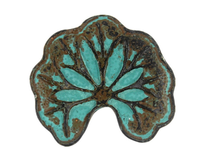 Lotus Leaf Metal Buttons - Lotus Leaf Green Patina Metal Shank Buttons - 23mm - 7/8 inch - 2 pcs