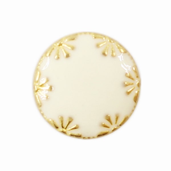 Metal Buttons - Gold Flowers Cream White Enamel Metal Shank Buttons - 14mm - 9/16 inch - 6 pcs