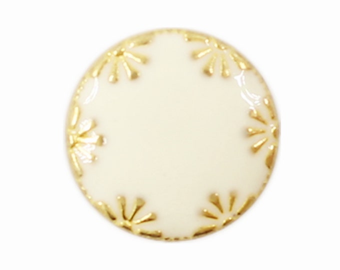 Metal Buttons - Gold Flowers Cream White Enamel Metal Shank Buttons - 14mm - 9/16 inch - 6 pcs