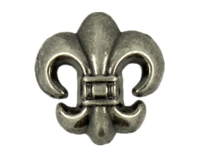 Metal Buttons - Gray Silver Embossed Fleur-De-Lis Metal Shank Buttons - 17mm - 11/16 inch - 6 pcs