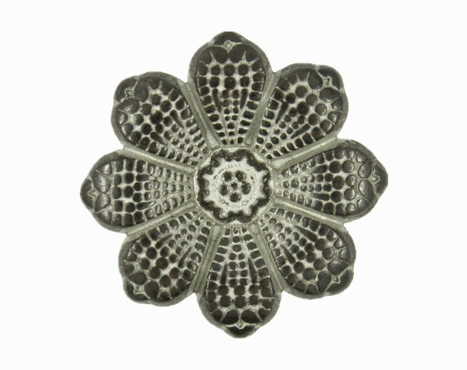 Metal Buttons - Flower Metal Shank Buttons in Gunmetal White Color - 23mm - 7/8 inch - 6 pcs