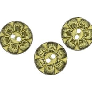 Small Flower Metal Hole Buttons , Gunmetal Yellow Color - 11mm - 7/16 inch - 6 pcs