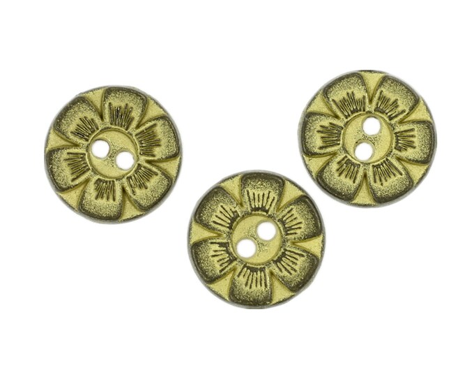Small Flower Metal Hole Buttons , Gunmetal Yellow Color - 11mm - 7/16 inch - 6 pcs