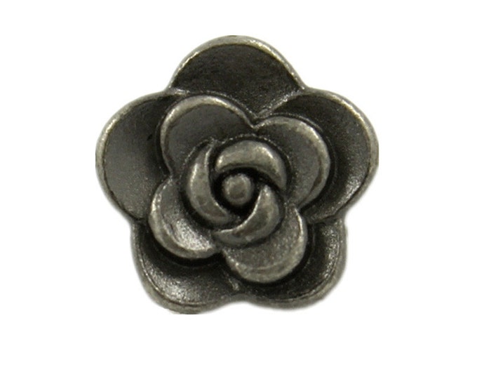 Metal Buttons - Gray Silver Rose Metal Shank Buttons - 8mm - 5/16 inch - 10 pcs