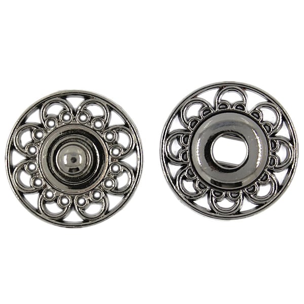 Flower Metal Snap Buttons , Gunmetal Color , Openwork - 22mm - 7/8 inch - 5 sets