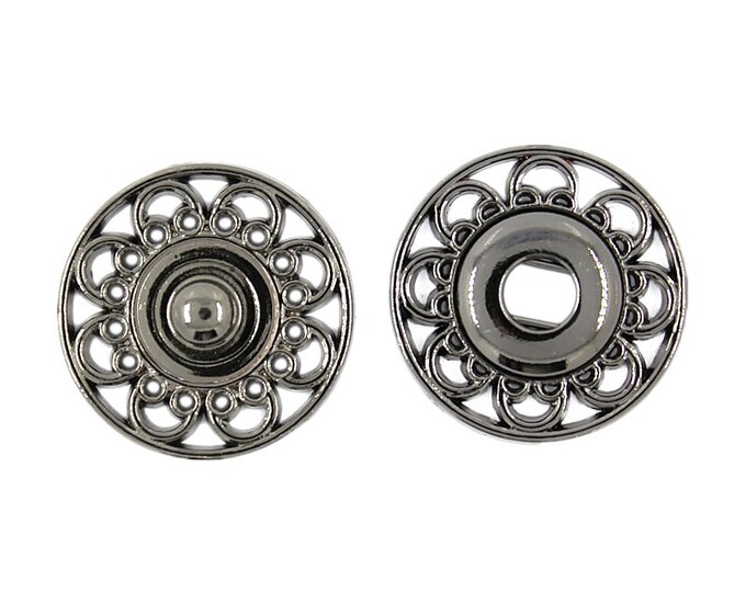 Flower Metal Snap Buttons , Gunmetal Color , Openwork - 22mm - 7/8 inch - 5 sets