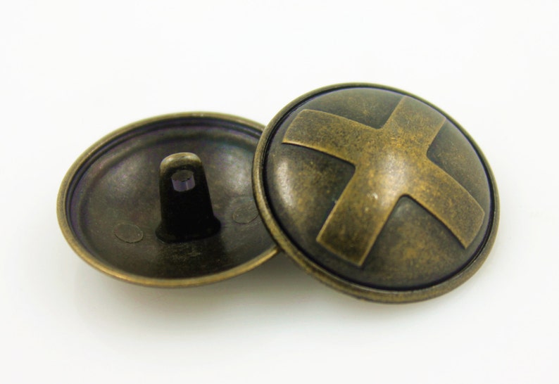 Metal Buttons Antique Brass Embossed Cross Domed Metal Shank Etsy