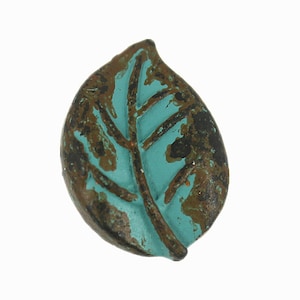 Leaf Metal Buttons - Green Patina Leaf Metal Shank Buttons - 18mm - 11/16 inch - 6 pcs