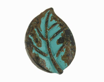 Leaf Metal Buttons - Green Patina Leaf Metal Shank Buttons - 18mm - 11/16 inch - 6 pcs
