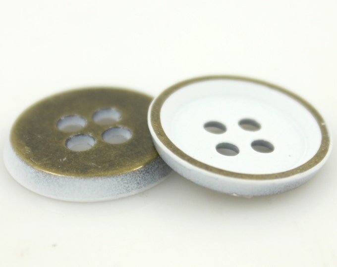 Metal Buttons - White Painting Brass Folded Edge Metal Hole Buttons - 17mm - 11/16 inch - 6 pcs