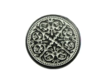Metal Buttons - Delicate Mandala Pattern Gunmetal White Metal Shank Buttons - 15mm - 5/8 inch - 6 pcs