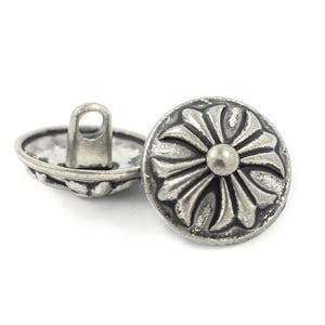 Metal Buttons Retro Silver Embossed Fleur Cross Metal Shank Buttons 20mm 3/4 inch 6 pcs image 3