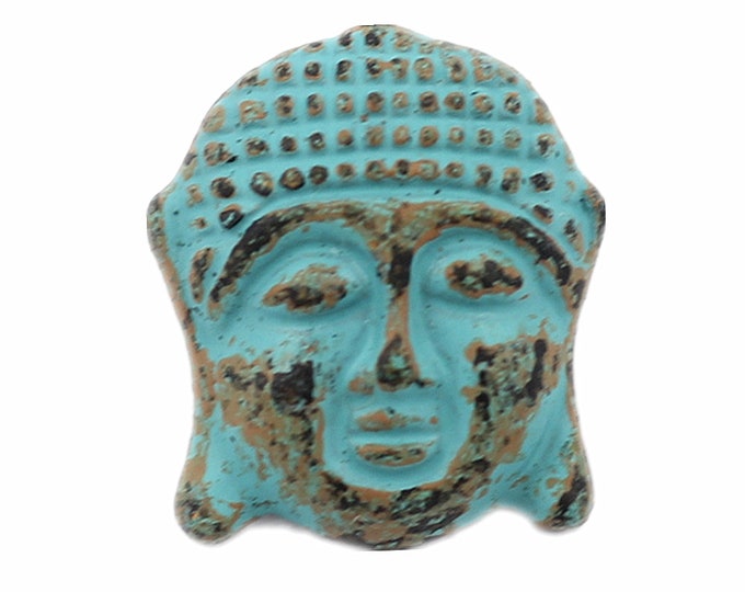 Zen Metal Buttons - Buddha Head Green Patina Metal Shank Buttons - 16mm - 5/8 inch - 3 pcs