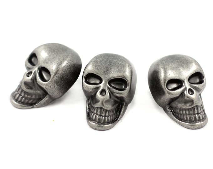 Gray Silver Skull Metal Shank Buttons - 25mm - 1 inch - 6 pcs