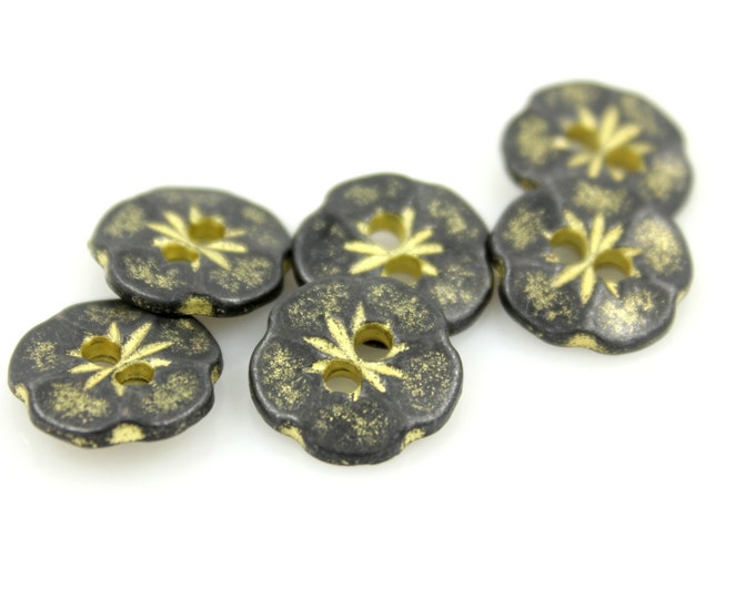 Metal Buttons - Gunmetal Yellow Flower Metal Hole Buttons - 13mm - 1/2 inch - 6 pcs