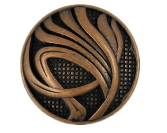 Metal Buttons - Dynamic Water Metal Shank Buttons in Antique Copper Color - 20mm - 3/4 inch - 4 pcs