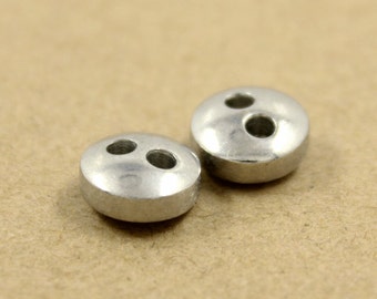 Metal Buttons - Thick Convex Silver Metal Hole Buttons - 10mm - 3/8 inch - 6 pcs