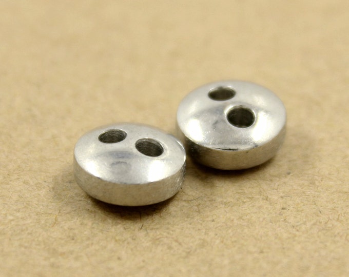Metal Buttons - Thick Convex Silver Metal Hole Buttons - 10mm - 3/8 inch - 6 pcs