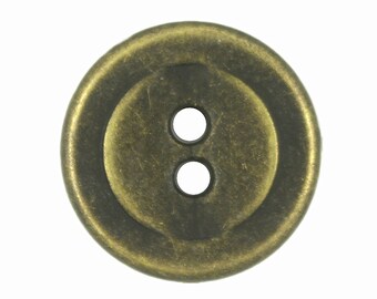 Metal Buttons - Layered Circles Metal Hole Buttons in Antique Brass Color - 20mm - 3/4 inch - 6 pcs