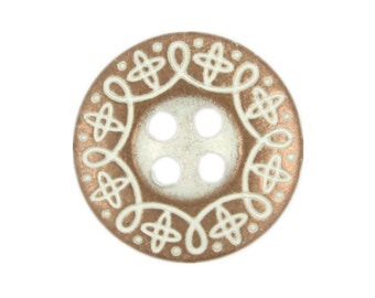 Metal Buttons - Copper White Scrollwork Edge Metal Hole Buttons - 18mm - 11/16 inch - 6 pcs