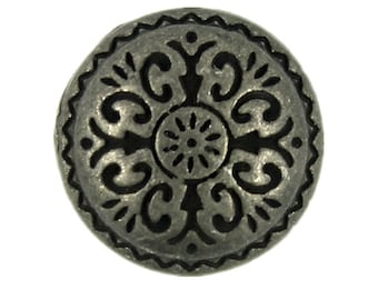 Metal Buttons - Damascene Carvings Retro Silver Domed Metal Shank Buttons - 10mm - 3/8 inch - 6 pcs