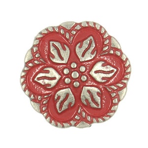Metal Buttons - Gray Silver Peperomia Leaves Metal Shank Buttons in Red Color - 17mm - 11/16 inch - 6 pcs