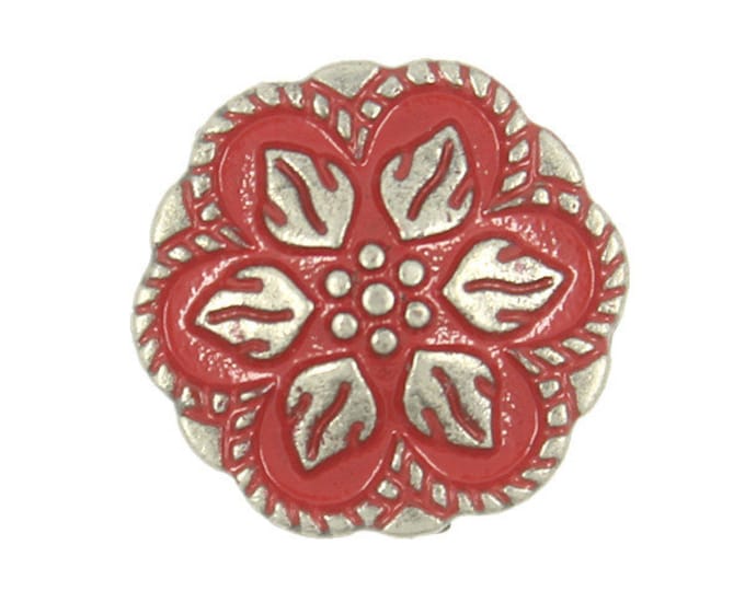 Metal Buttons - Gray Silver Peperomia Leaves Metal Shank Buttons in Red Color - 17mm - 11/16 inch - 6 pcs