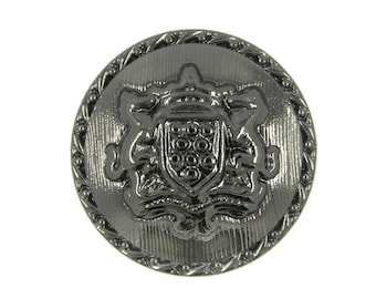 Metal Buttons - Horse Crown Shield Gunmetal Metal Shank Buttons - 25mm - 1 inch - 6 pcs