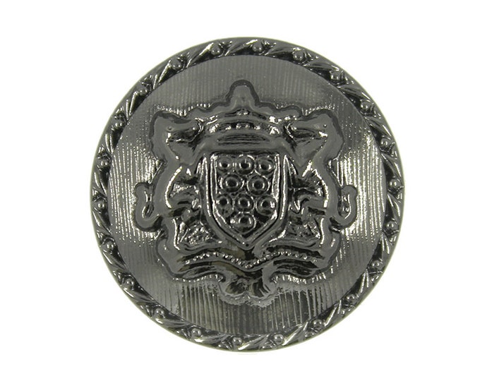 Metal Buttons - Horse Crown Shield Gunmetal Metal Shank Buttons - 25mm - 1 inch - 6 pcs