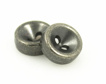 Metal Buttons - Funnel Center Gunmetal Cylindrical Metal Hole Buttons - 10mm - 3/8 inch - 6 pcs