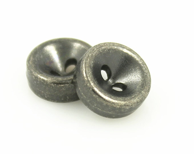 Metal Buttons - Funnel Center Gunmetal Cylindrical Metal Hole Buttons - 10mm - 3/8 inch - 6 pcs