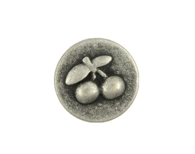 Metal Buttons - Small Cherry Metal Shank Buttons in Antiqued Silver Color - 13mm - 1/2 inch - 6 pcs