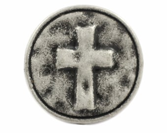 Cross Metal Buttons - Cross Heraldry Antique Silver Metal Shank Buttons - 15mm - 5/8 inch - 3 pcs