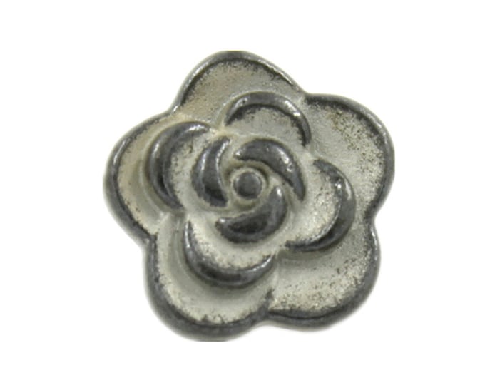 Metal Buttons - Gunmetal White Color Rose Metal Shank Buttons - 8mm - 5/16 inch - 10 pcs