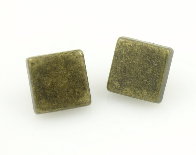 Metal Buttons - Square Antique Brass Metal Shank Buttons - 9mm - 5/16 inch - 6 pcs