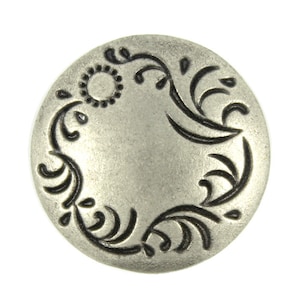 Metal Buttons - Carved Floret Solid Thin Domed Gray Silver Metal Shank Buttons - 22mm - 7/8 inch - 6 pcs