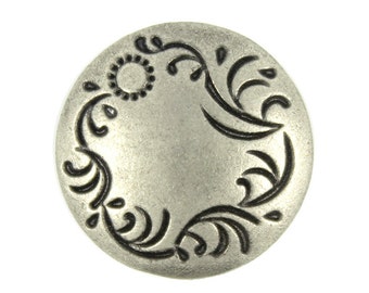 Metal Buttons - Carved Floret Solid Thin Domed Gray Silver Metal Shank Buttons - 22mm - 7/8 inch - 6 pcs