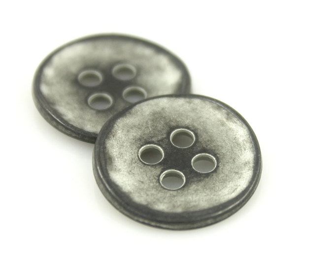 Metal Buttons - Gunmetal White Metal Hole Buttons - 18mm - 11/16 inch - 6 pcs