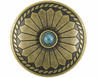 Flower Pattern Blue Turquoise Concho Style Antique Brass Metal Shank Buttons - 33mm - 1 1/4 inch - 6 pcs