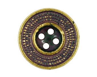 Metal Buttons - Round Lattice Antique Gold Metal Hole Buttons - 18mm - 11/16 inch - 6 pcs